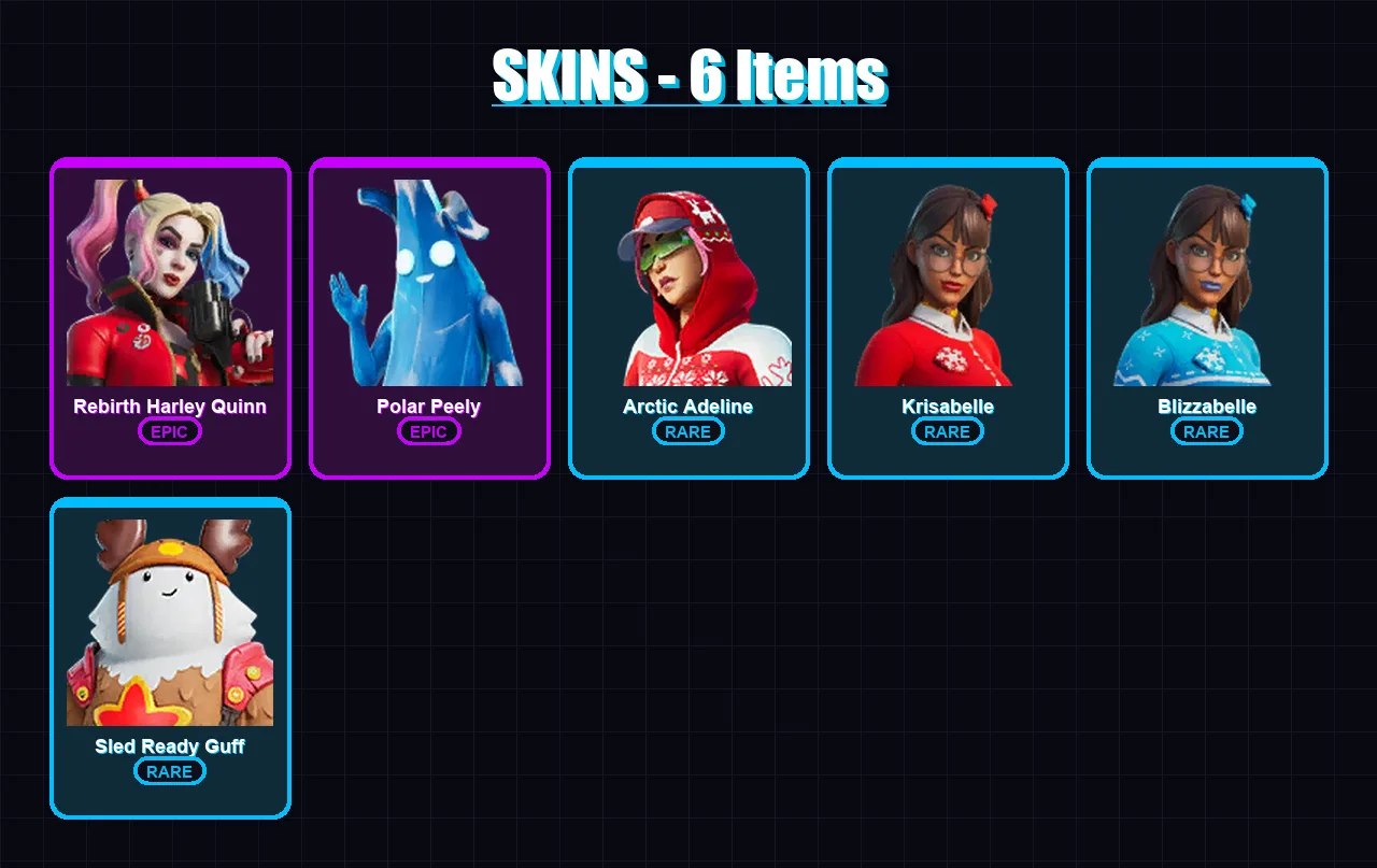 [PC/PSN] | Rebirth Harley Quinn | Polar Peely | Arctic Adeline | Krisabelle | Blizzabelle | 6 skin | 17 pickaxe | 11 emote | 11 glider | Lv246