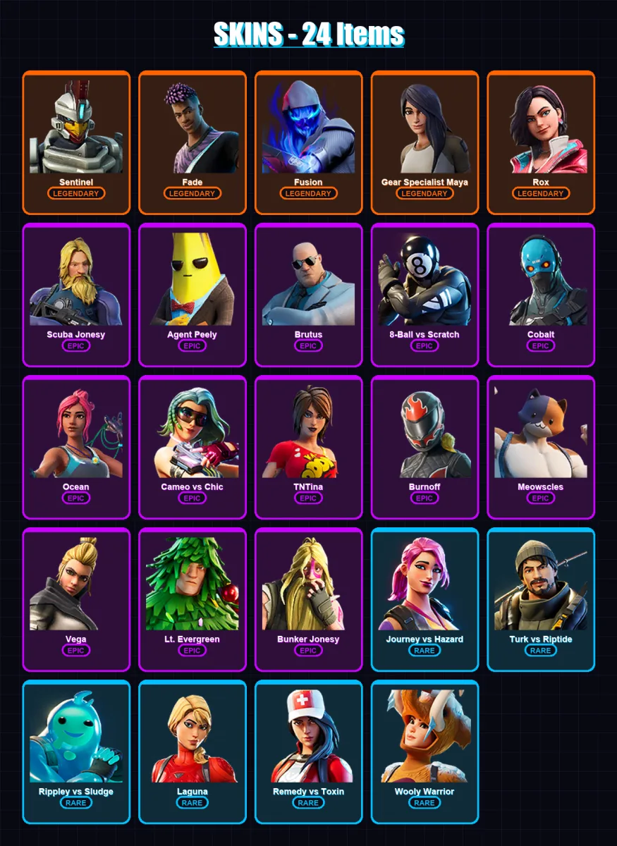 [PC/XBOX/PSN] | Sentinel | Fade | Fusion | Gear Specialist Maya | Rox | 24 skin | 23 pickaxe | 31 emote | 27 glider | Lv494
