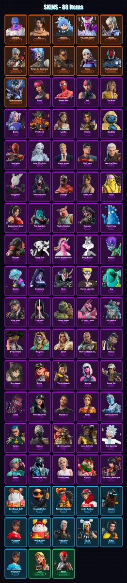 [PC/XBOX/PSN] | Kymera | Raz | Nezumi | The Cube Queen | Mizuki | 88 skin | 123 pickaxe | 73 emote | 102 glider | Lv1366