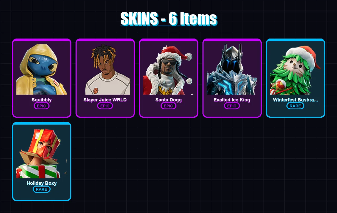 [SWITCH/XBOX/PSN/PC] | Squibbly | Slayer Juice WRLD | Santa Dogg | 6 skin | Lv243