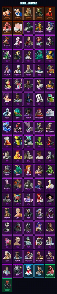 [PC/PSN] | Son Goku | Vegeta | Zeus | Hades | Inferno | 96 skin | 112 pickaxe | 86 emote | 61 glider | Lv730