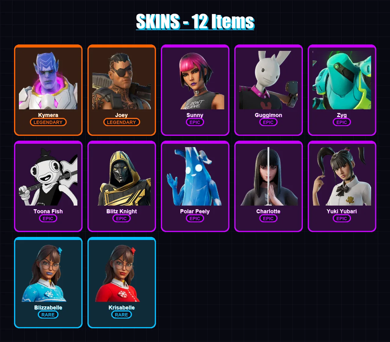 [PC/XBOX/PSN] | Kymera | Joey | Sunny | Guggimon | Zyg | 12 skin | 39 pickaxe | 19 emote | 25 glider | Lv353