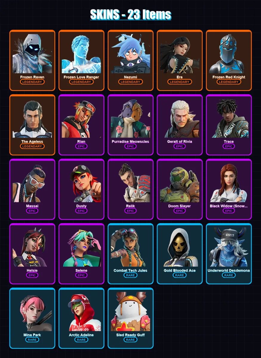 [PC/XBOX/PSN] | Frozen Raven | Frozen Love Ranger | Nezumi | Era | Frozen Red Knight | 23 skin | 25 pickaxe | 20 emote | 25 glider | Lv273 — Fortnite account