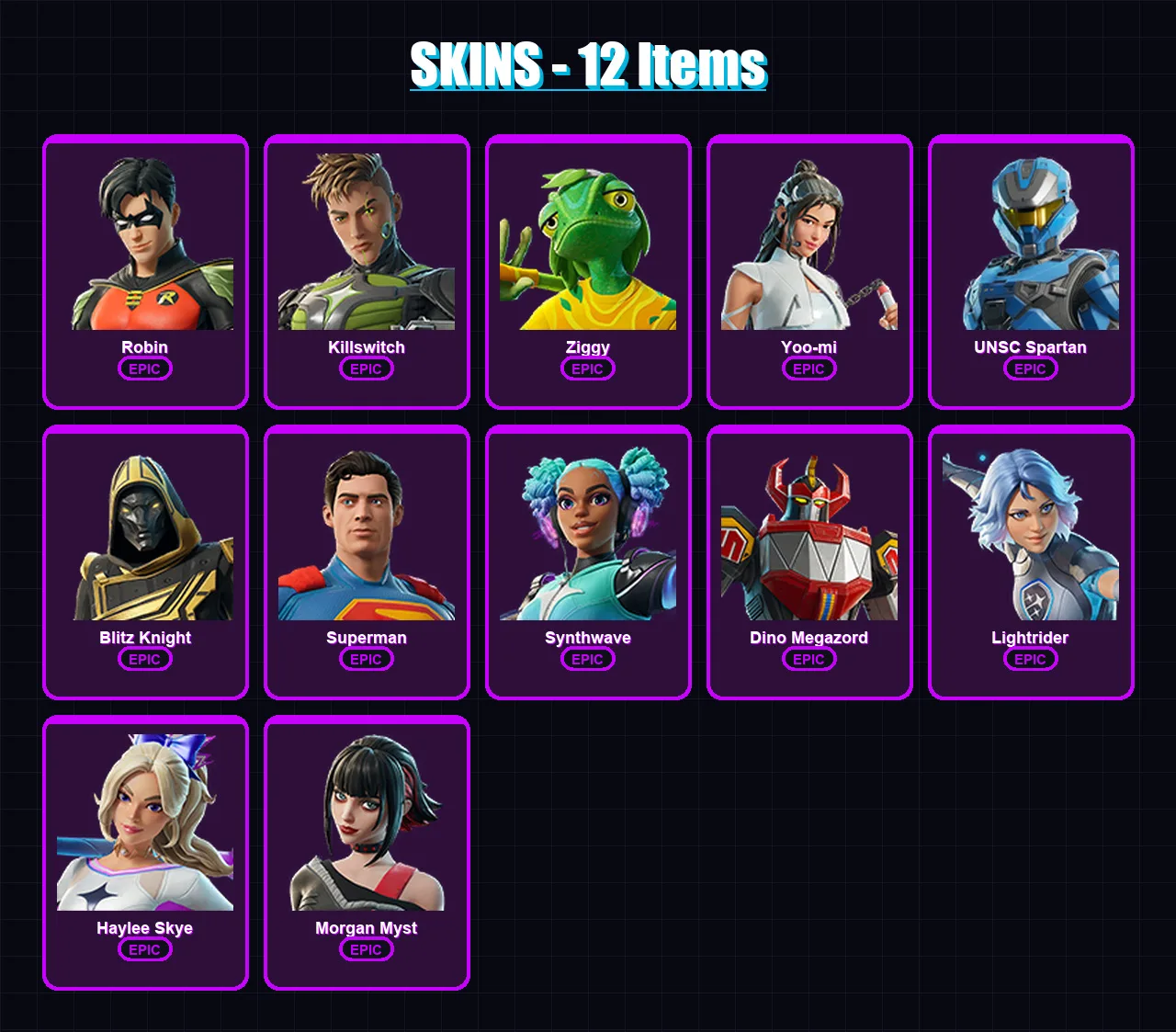 [PC/XBOX/PSN] | Robin | Killswitch | Ziggy | Yoo-mi | UNSC Spartan | 12 skin | 47 pickaxe | 29 emote | 31 glider | Lv361