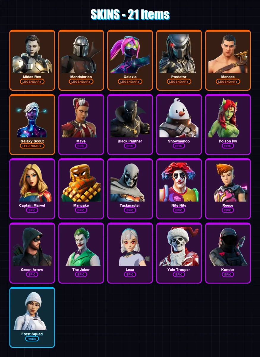 [PC/XBOX/PSN] | Midas Rex | Mandalorian | Galaxia | Predator | Menace | 21 skin | 31 pickaxe | 21 emote | 22 glider | Lv288