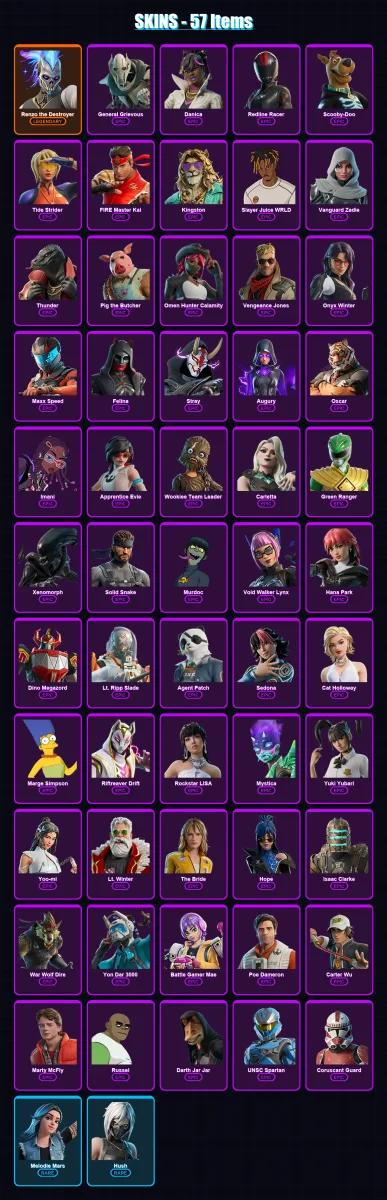 [PC/XBOX/PSN] | Renzo the Destroyer | General Grievous | Danica | Redline Racer | Scooby-Doo | 57 skin | 88 pickaxe | 56 emote | 48 glider | Lv586 — Fortnite account