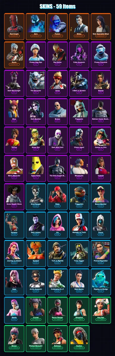 [PC/XBOX/PSN] | Red Knight | Zero | Fusion | Midas | Gear Specialist Maya | 59 skin | 32 pickaxe | 34 emote | 26 glider | Lv614