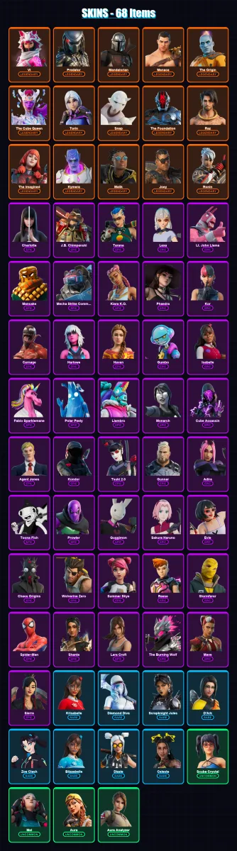 [PC/XBOX/PSN] | Vi | Predator | Mandalorian | Menace | The Origin | 68 skin | 61 pickaxe | 53 emote | 52 glider | Lv639 — Game account