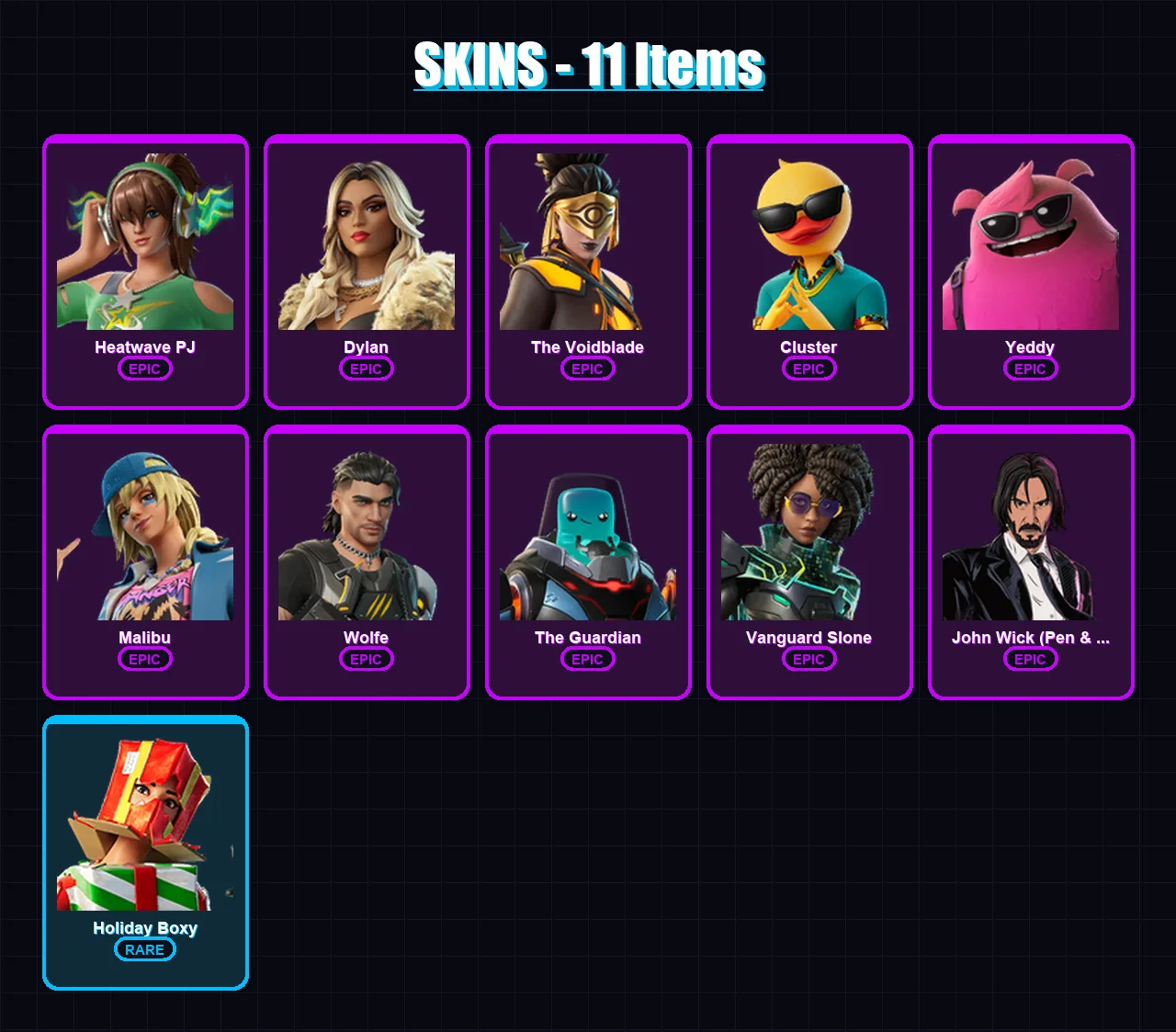 [PC/XBOX/PSN] | Heatwave PJ | Dylan | The Voidblade | Cluster | Yeddy | 11 skin | 21 pickaxe | 14 emote | 19 glider | Lv164