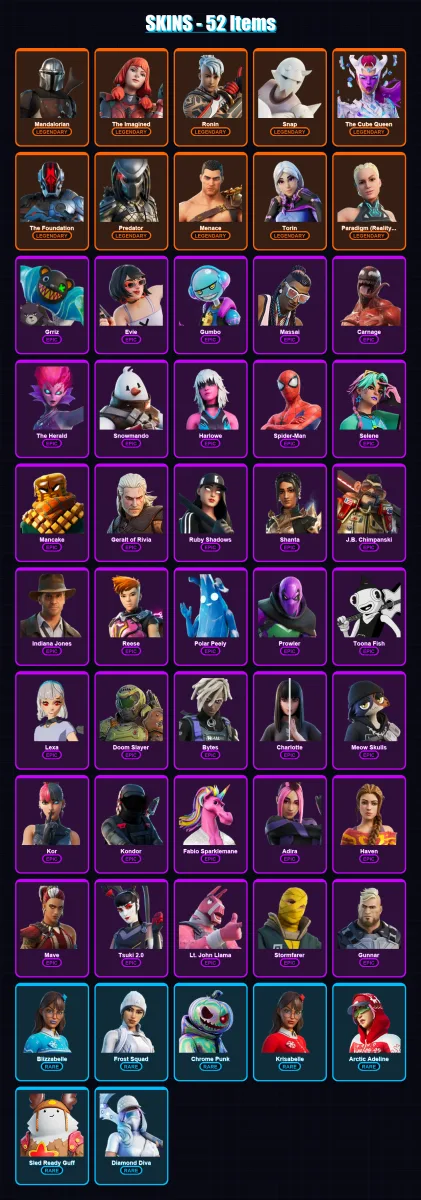 [PC/XBOX/PSN] | Mandalorian | The Imagined | Ronin | Snap | The Cube Queen | 52 skin | 53 pickaxe | 31 emote | 57 glider | Lv648