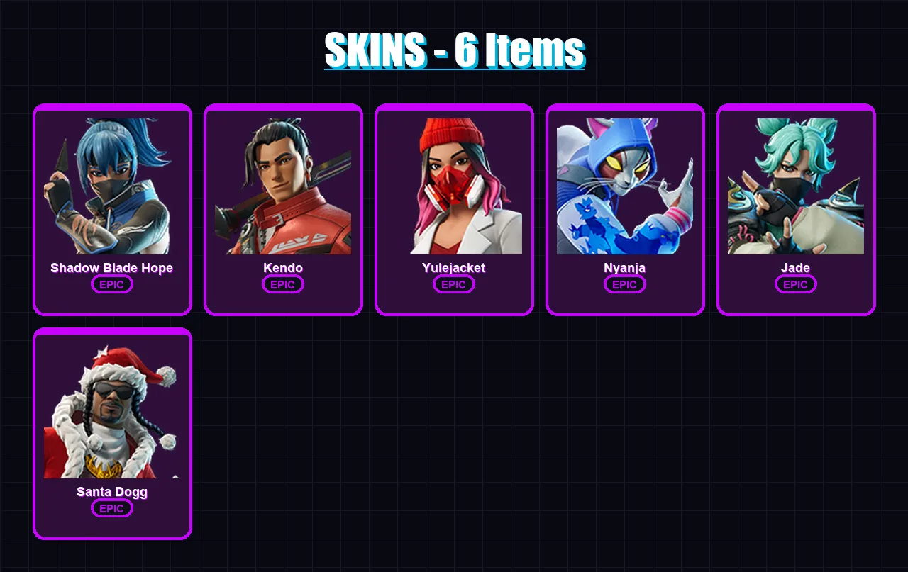 [PC/XBOX/PSN] | Shadow Blade Hope | Kendo | Yulejacket | Nyanja | Jade | 6 skin | 12 pickaxe | 7 emote | 9 glider | Lv66