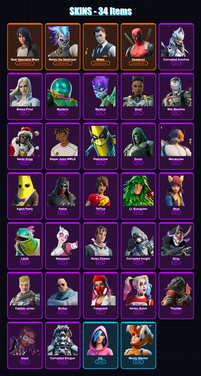 [PC/XBOX/PSN] | Gear Specialist Maya | Renzo the Destroyer | Midas | 34 skin | Lv518
