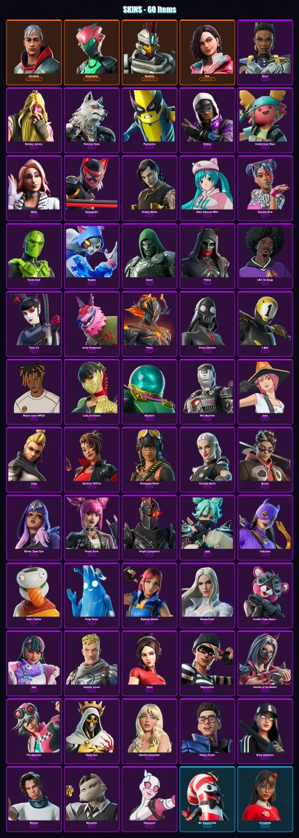 [PC/XBOX/PSN] | Vendetta | Singularity | Sentinel | Rox | Shuri | 60 skin | 90 pickaxe | 86 emote | 63 glider | Lv1139
