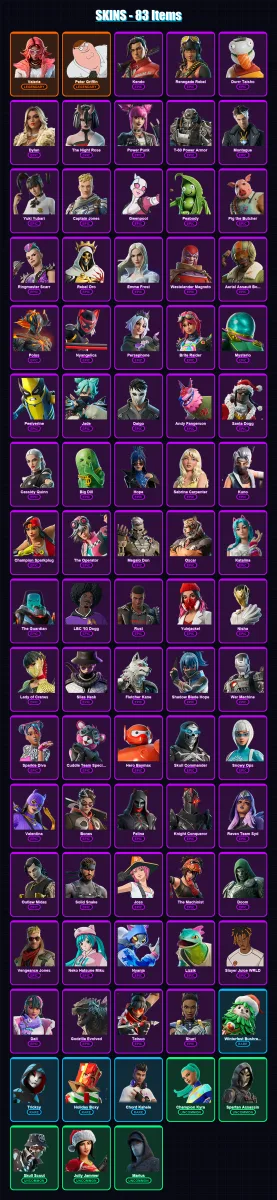 [PS4/PS5/XBOX/PC] | Valeria | Peter Griffin | Kendo | Renegade Rebel | Durrr Taisho | 83 skin | 114 pickaxe | 81 emote | 78 glider | Lv1228