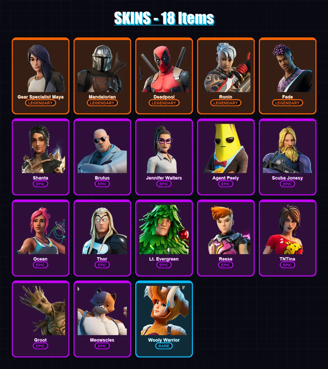 [PC/XBOX/PSN] | Gear Specialist Maya | Mandalorian | Deadpool | Ronin | Fade | 18 skin | 18 pickaxe | 17 emote | 23 glider | Lv296