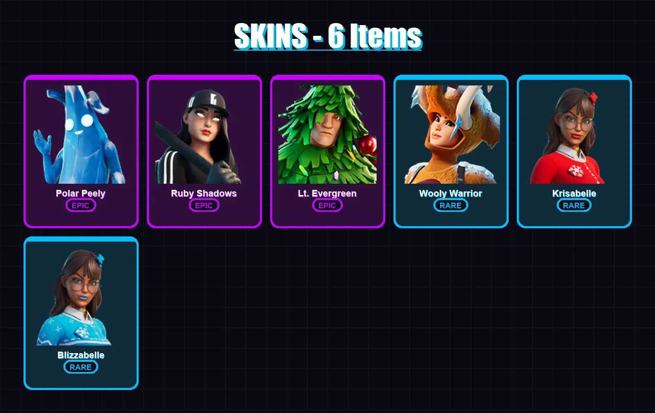 [PC/XBOX/PSN] | Polar Peely | Ruby Shadows | Lt. Evergreen | Wooly Warrior | Krisabelle | 6 skin | 25 pickaxe | 25 emote | 30 glider | Lv708