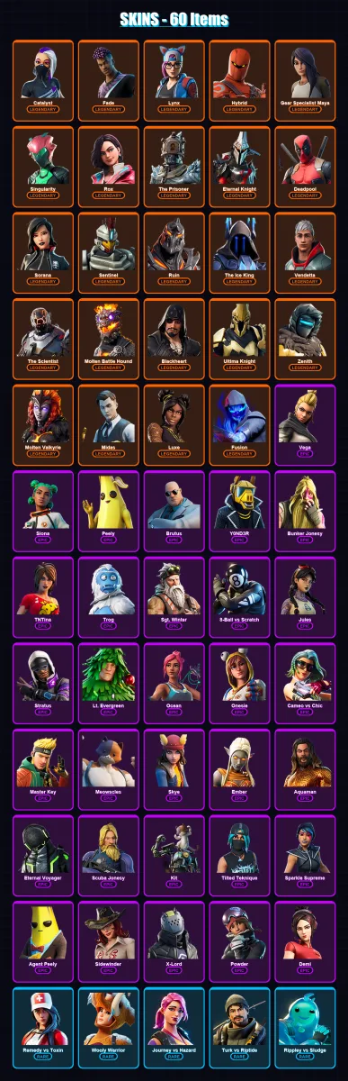 [PC/PSN] | Catalyst | Fade | Lynx | Hybrid | Gear Specialist Maya | 60 skin | 61 pickaxe | 67 emote | 68 glider | Lv748