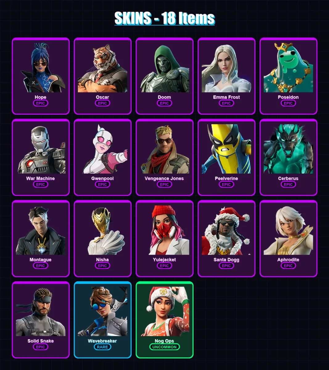 [PC/PSN] | Hope | Oscar | Doom | Emma Frost | Poseidon | 18 skin | 44 pickaxe | 34 emote | 38 glider | Lv488
