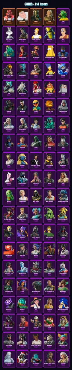 [PS4/PS5/XBOX/PC] | Valeria | Peter Griffin | Hades | Zeus | Ziggy | 114 skin | 166 pickaxe | 137 emote | 117 glider | Lv1802