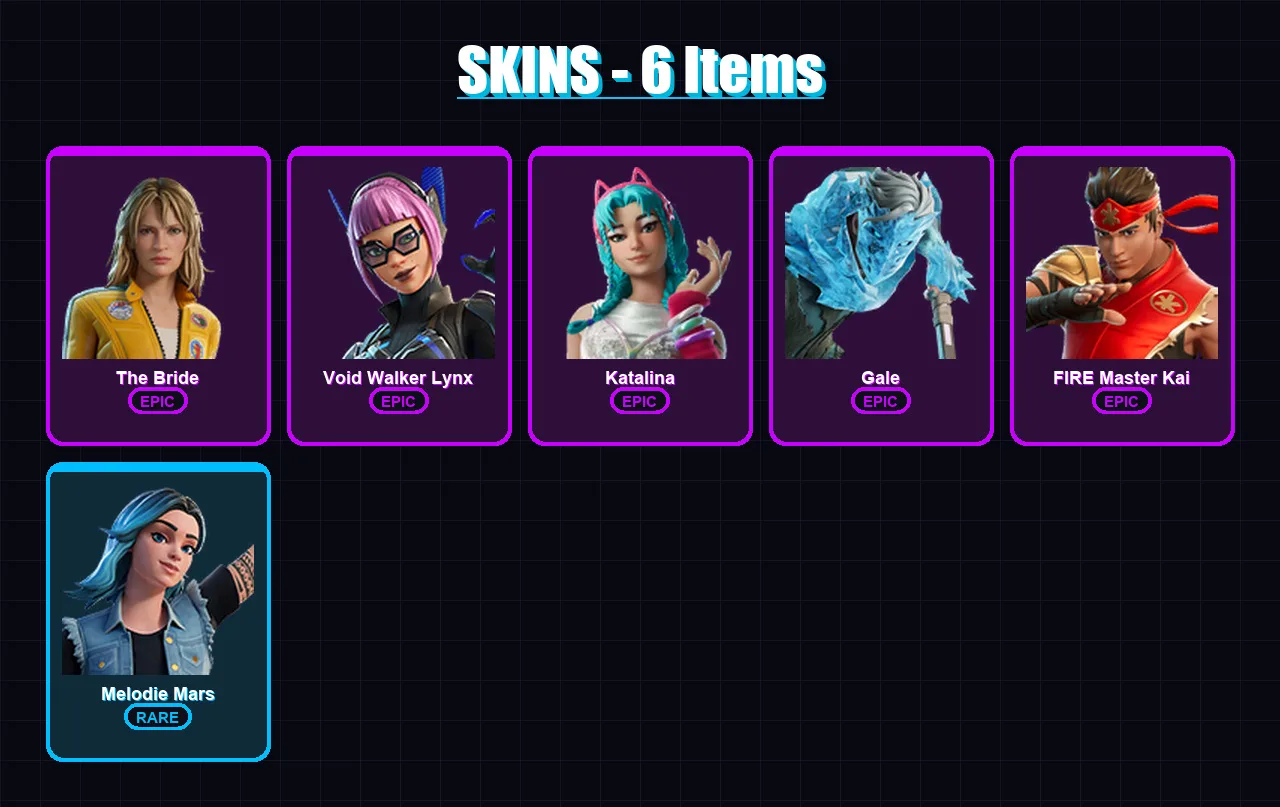 [PC/PSN] | The Bride | Void Walker Lynx | Katalina | Gale | FIRE Master Kai | 6 skin | 9 pickaxe | 5 emote | 7 glider | Lv37