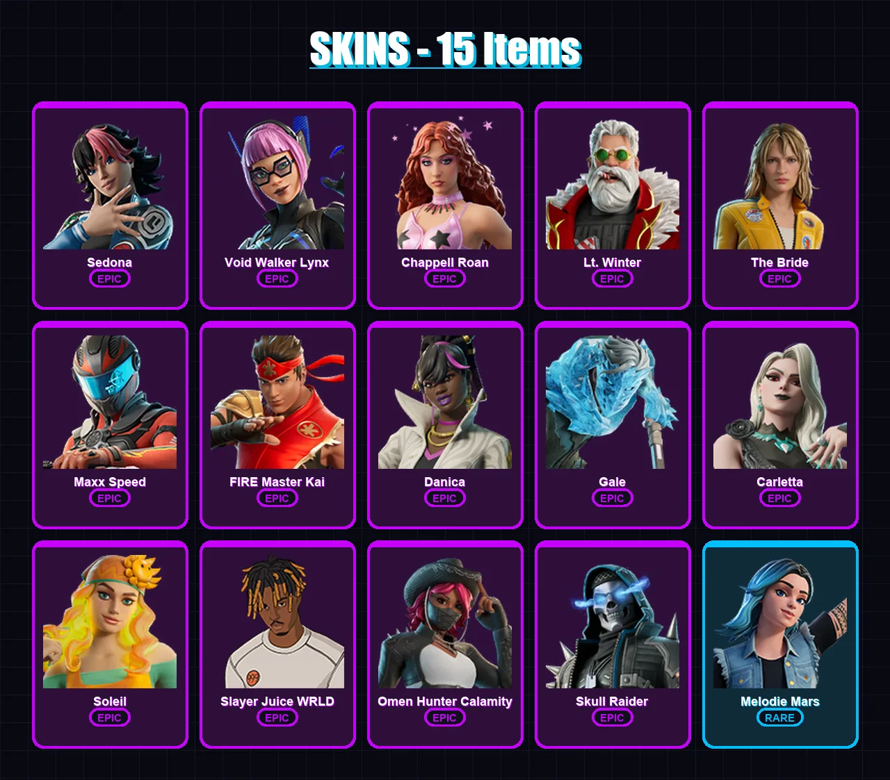 [PC/XBOX/PSN] | Sedona | Void Walker Lynx | Chappell Roan | Lt. Winter | The Bride | 15 skin | 20 pickaxe | 8 emote | 10 glider | Lv152 — Fortnite account