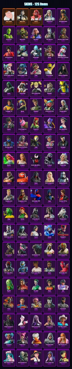 [PC/PSN] | Peter Griffin | Midas Rex | Valeria | Emma Frost | Renegade Rebel | 125 skin | 147 pickaxe | 118 emote | 79 glider | Lv1084 — Game account