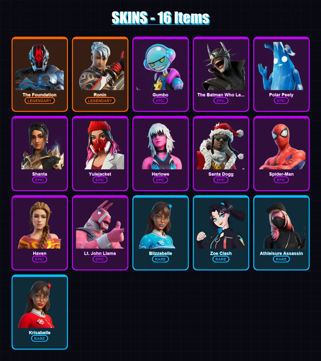 [PC/XBOX] | The Foundation | Ronin | Gumbo | The Batman Who Laughs | Polar Peely | 16 skin | 38 pickaxe | 32 emote | 32 glider | Lv566