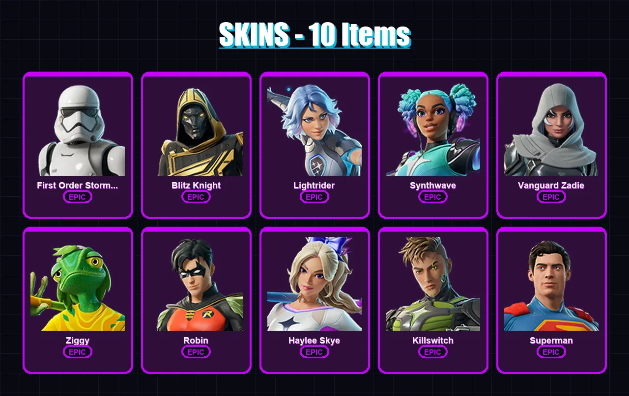 [PC/PSN] | First Order Stormtrooper | Blitz Knight | Lightrider | Synthwave | Vanguard Zadie | 10 skin | 34 pickaxe | 20 emote | 29 glider | Lv424 — Fortnite account