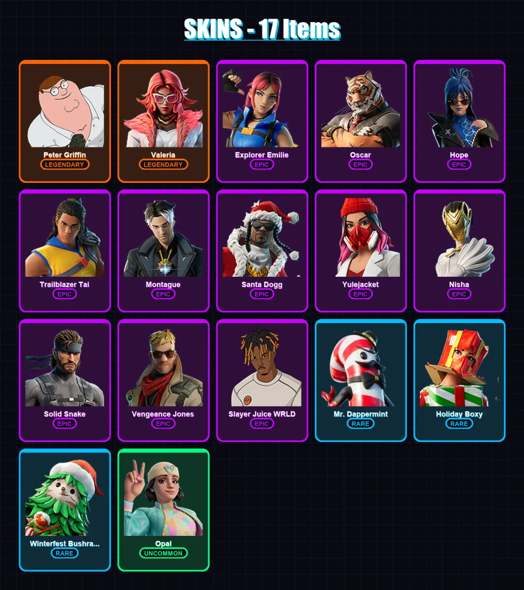 [PC/XBOX/PSN] | Peter Griffin | Valeria | Explorer Emilie | Oscar | Hope | 17 skin | 44 pickaxe | 28 emote | 33 glider | Lv375
