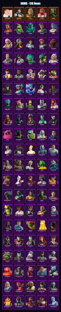 [PS4/PS5/XBOX/PC] | Peter Griffin | Midas Rex | Zeus | Valeria | Hades | 128 skin | 170 pickaxe | 105 emote | 102 glider | Lv1437 — Fortnite account
