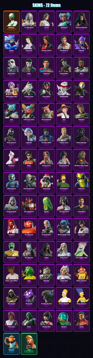 [PS4/PS5/PC] | Backlash | Lt. Ripp Slade | Yoo-mi | Synthwave | Emperor Palpatine | 72 skin | 123 pickaxe | 84 emote | 85 glider | Lv1546