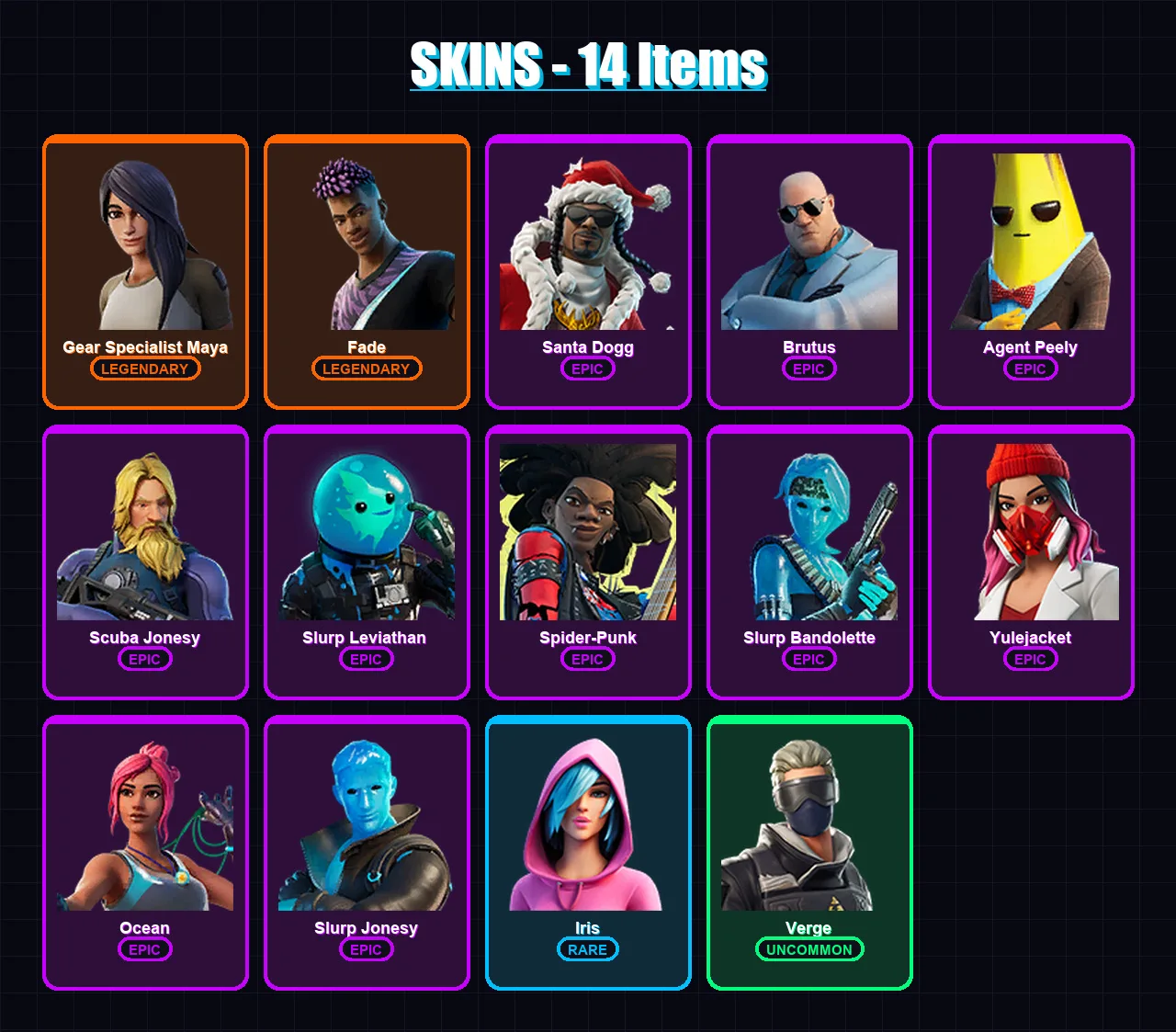 [PC/XBOX/PSN] | Gear Specialist Maya | Fade | Santa Dogg | Brutus | Agent Peely | 14 skin | 26 pickaxe | 11 emote | 16 glider | Lv129 — Fortnite account