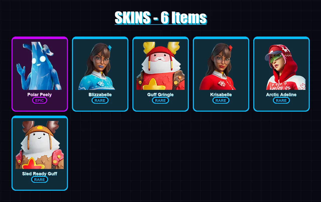 [PC/XBOX/PSN] | Polar Peely | Blizzabelle | Guff Gringle | Krisabelle | Arctic Adeline | 6 skin | 14 pickaxe | 8 emote | 12 glider | Lv75