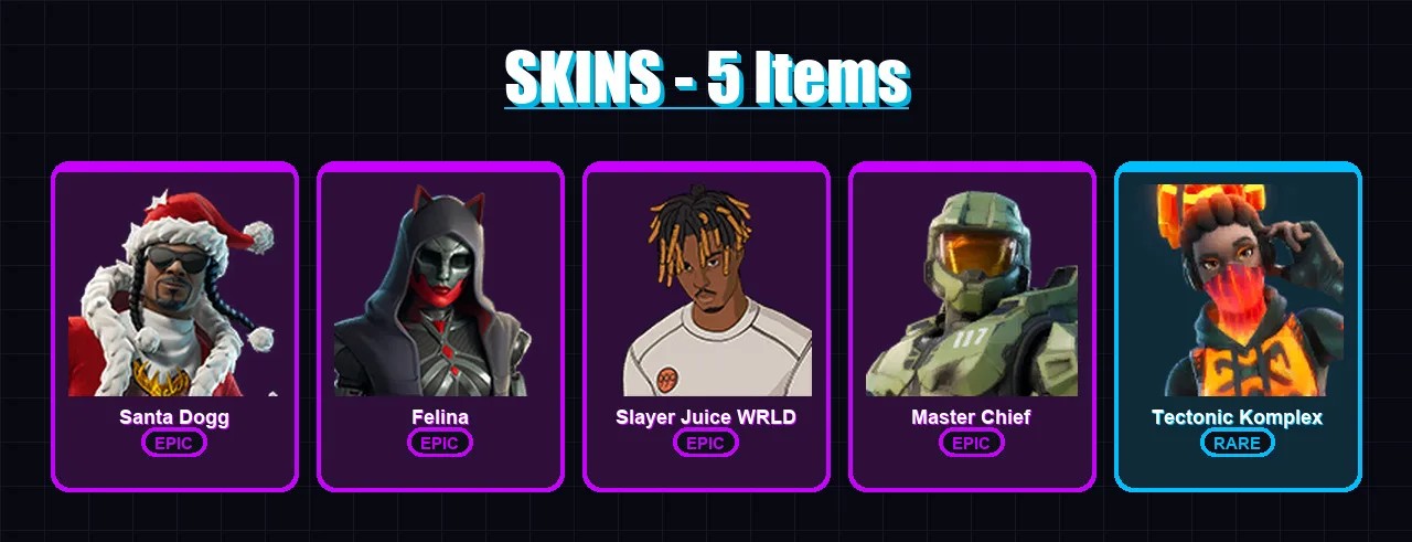 [PC/PSN] | Santa Dogg | Felina | Slayer Juice WRLD | Master Chief | Tectonic Komplex | 5 skin | 37 pickaxe | 22 emote | 25 glider | Lv412