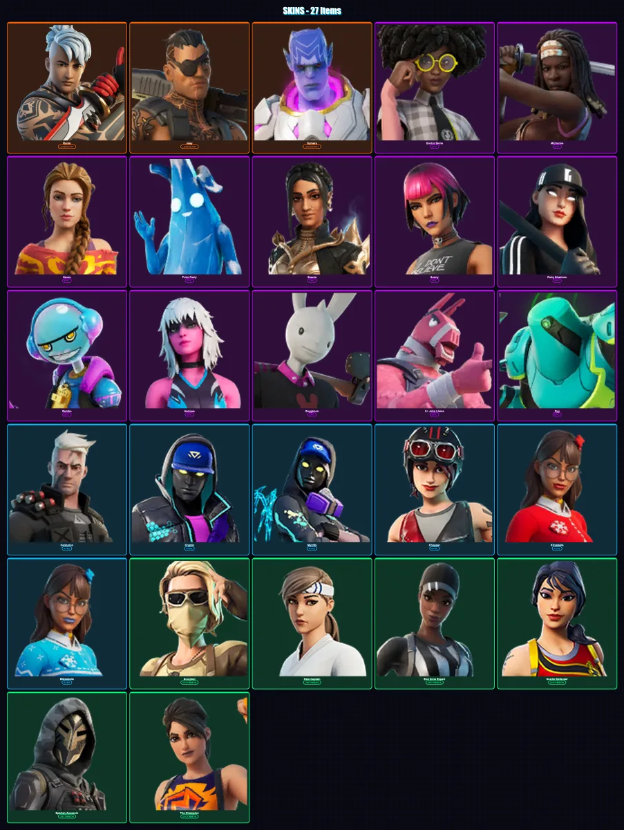 [PC/XBOX/PSN] | Ronin | Joey | Kymera | Doctor Slone | Michonne | 27 skin | 30 pickaxe | 25 emote | 21 glider | Lv275