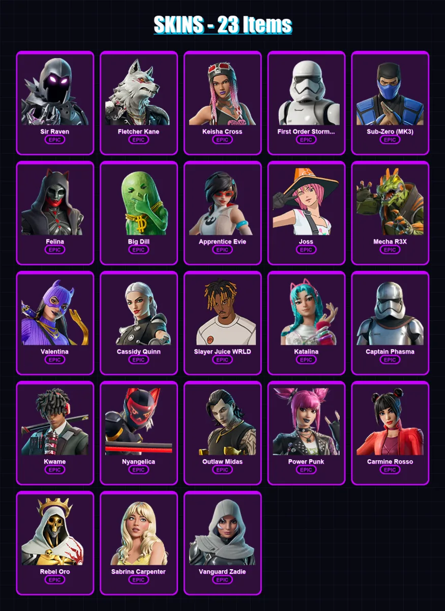 [PC/XBOX/PSN] | Sir Raven | Fletcher Kane | Keisha Cross | 23 skin | Lv365 — Fortnite account