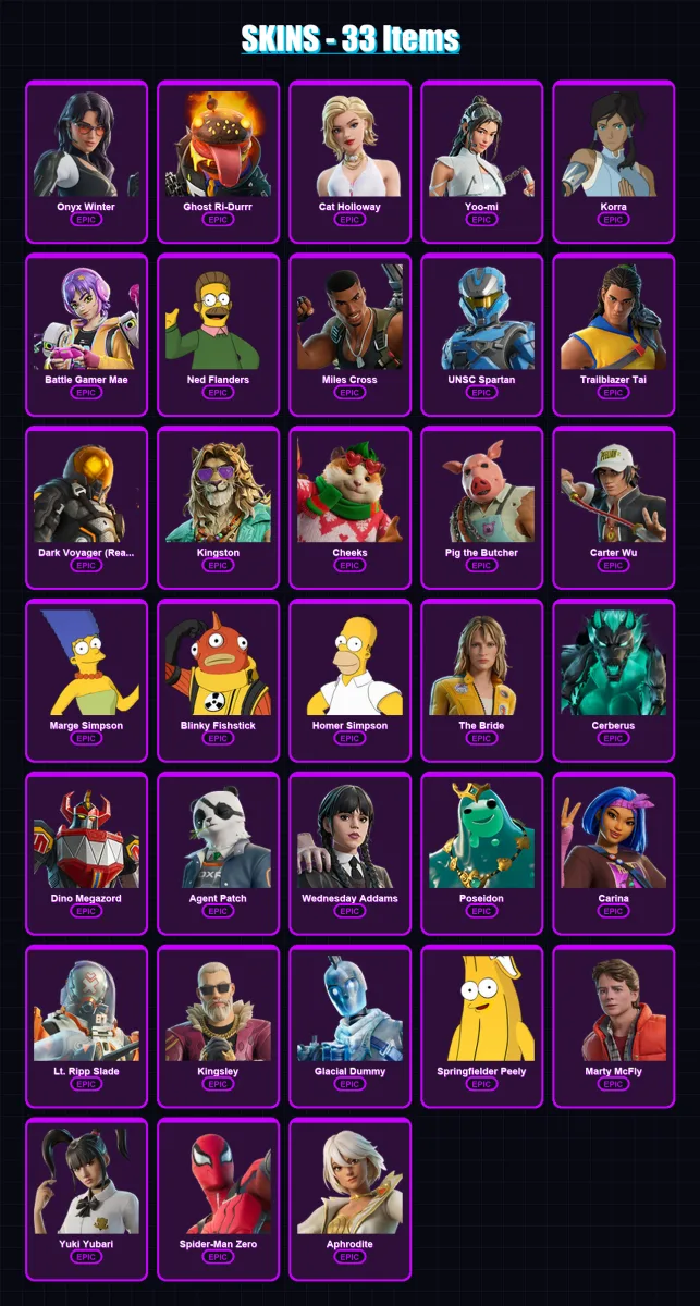 [PC/XBOX] | Onyx Winter | Ghost Ri-Durrr | Cat Holloway | Yoo-mi | Korra | 33 skin | 53 pickaxe | 44 emote | 31 glider | Lv399 — Fortnite account