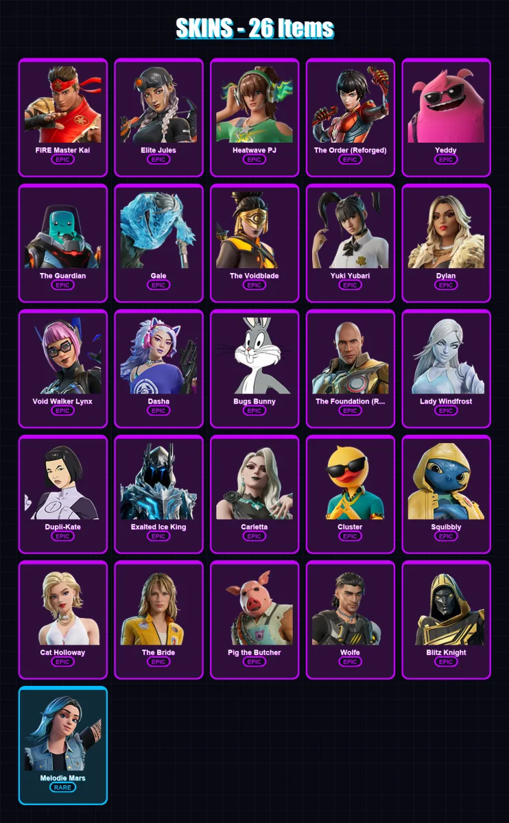 [PC/PSN] | FIRE Master Kai | Elite Jules | Heatwave PJ | The Order (Reforged) | Yeddy | 26 skin | 64 pickaxe | 33 emote | 46 glider | Lv532