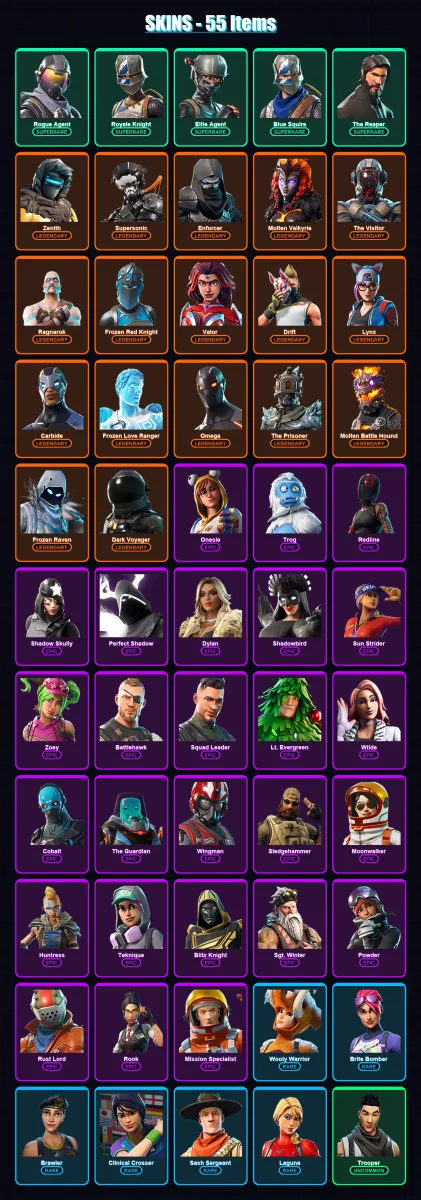 [PS4/PS5/XBOX/PC] | Rogue Agent | Royale Knight | Elite Agent | Blue Squire | The Reaper | 55 skin | 46 pickaxe | 67 emote | 52 glider | Lv887