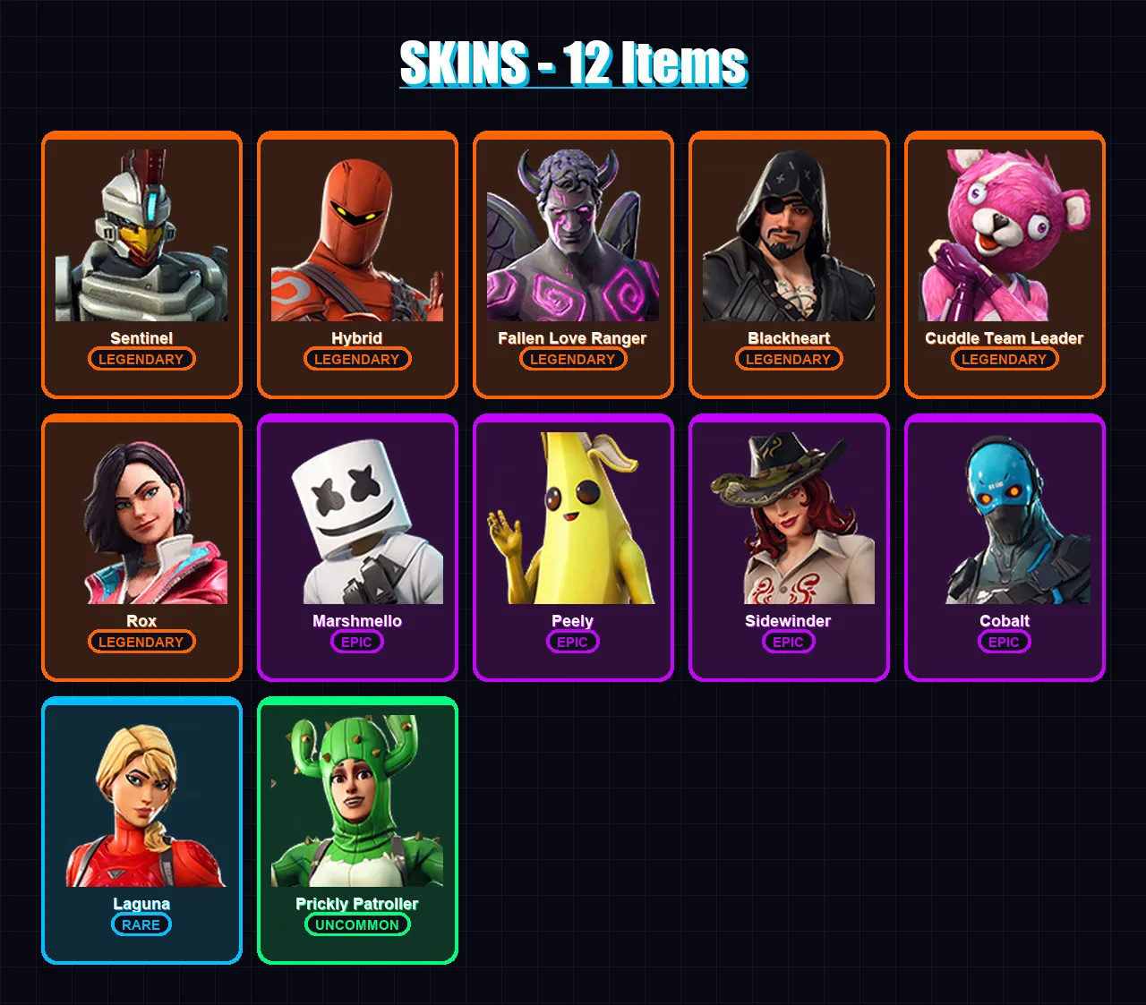 [PC/XBOX/PSN] | Sentinel | Hybrid | Fallen Love Ranger | Blackheart | Cuddle Team Leader | 12 skin | 10 pickaxe | 18 emote | 12 glider | Lv160