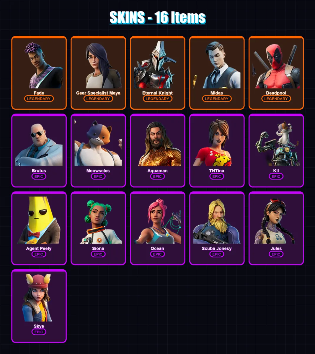 [PC/XBOX/PSN] | Fade | Gear Specialist Maya | Eternal Knight | Midas | Deadpool | 16 skin | 22 pickaxe | 25 emote | 25 glider | Lv447 — Fortnite account