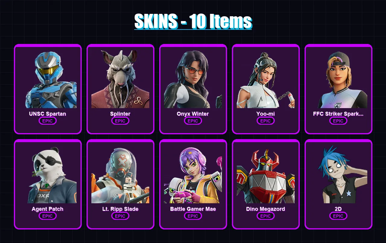 [PC/XBOX/PSN] | UNSC Spartan | Splinter | Onyx Winter | Yoo-mi | FFC Striker Sparkplug | 10 skin | 22 pickaxe | 15 emote | 16 glider | Lv136
