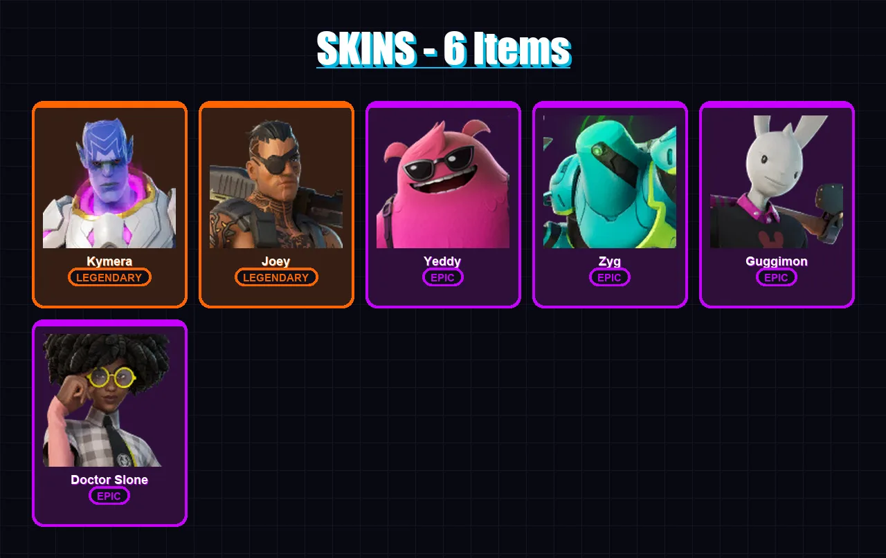 [PC/XBOX/PSN] | Kymera | Joey | Yeddy | Zyg | Guggimon | 6 skin | 15 pickaxe | 7 emote | 15 glider | Lv147