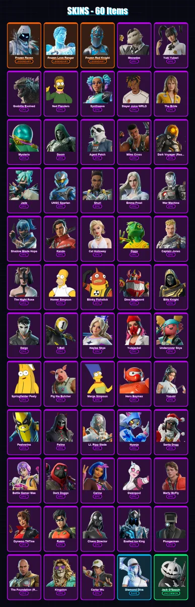 [PS4/PS5/PC] | Frozen Raven | Frozen Love Ranger | Frozen Red Knight | Meowdas | Yuki Yubari | 60 skin | 87 pickaxe | 60 emote | 65 glider | Lv851