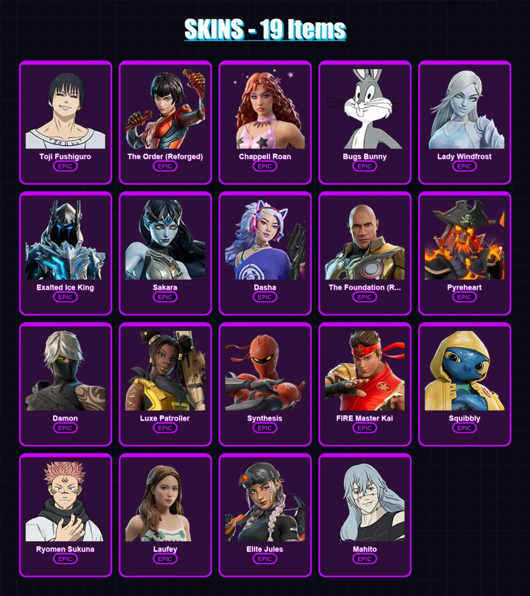 [PC/XBOX/PSN] | Toji Fushiguro | The Order (Reforged) | Chappell Roan | 19 skin | Lv122