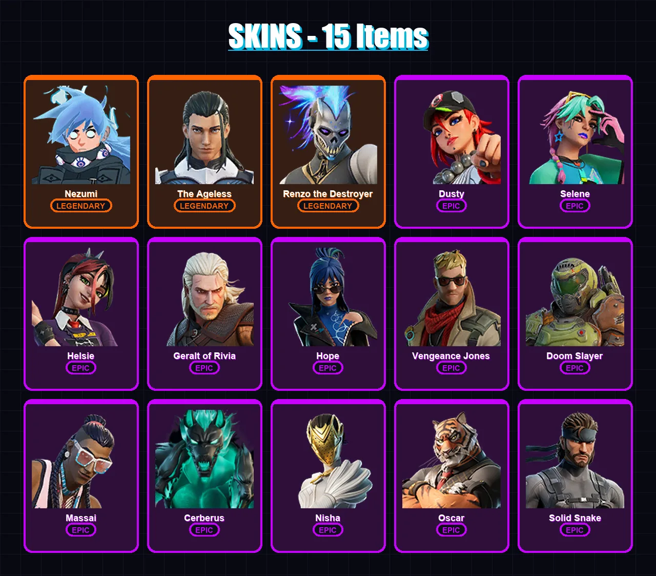 [PC/XBOX/PSN] | Nezumi | The Ageless | Renzo the Destroyer | Dusty | Selene | 15 skin | 26 pickaxe | 17 emote | 26 glider | Lv314