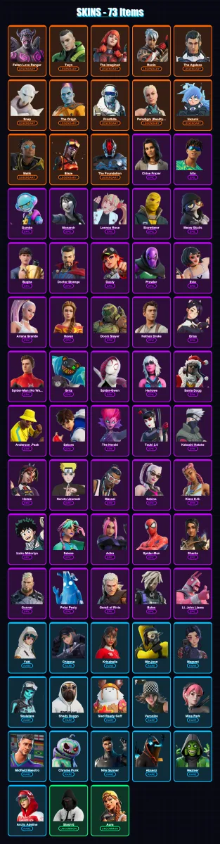 [PS4/PS5/XBOX/PC] | Fallen Love Ranger | Twyn | The Imagined | Ronin | The Ageless | 73 skin | 64 pickaxe | 62 emote | 55 glider | Lv986