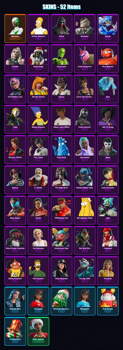 [PC/XBOX/PSN] | Backlash | Homer Simpson | Felina | Meowdas | Nyanja | 52 skin | 78 pickaxe | 57 emote | 54 glider | Lv853