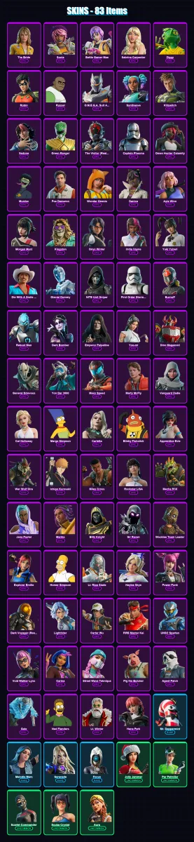 [PC/XBOX] | The Bride | Sonia | Battle Gamer Mae | Sabrina Carpenter | Ziggy | 83 skin | 128 pickaxe | 78 emote | 75 glider | Lv1194