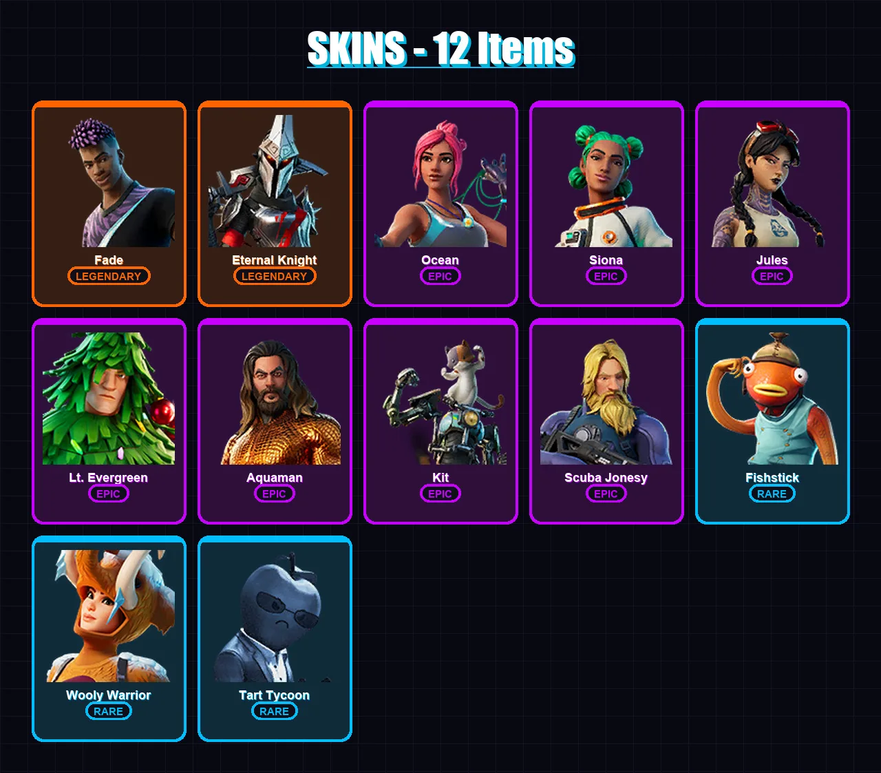 [PC/XBOX] | Fade | Eternal Knight | Ocean | Siona | Jules | 12 skin | 27 pickaxe | 27 emote | 36 glider | Lv622 — Fortnite account